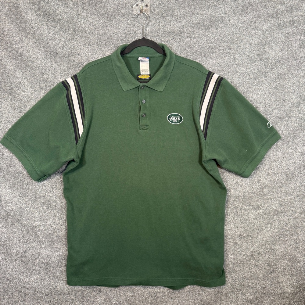 Reebok NY Jets Polo Shirt Mens‎ XL Green New York Jets PlayDry NFL Vintage Y2K
